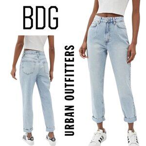 BDG, Urban Outfitters Mom-High Rise Tapered Straight Jeans, Light Wash, Bleached
